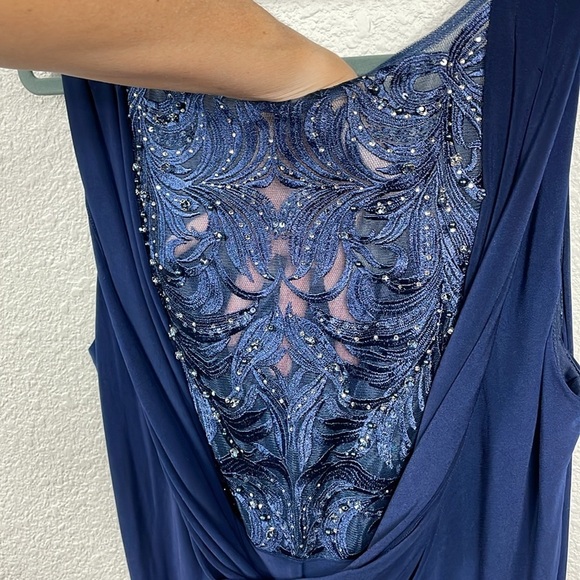 New Adrianna Papell Sleeveless Jersey Gown Embellished Lace Cowl Back Midnight - Picture 9 of 15